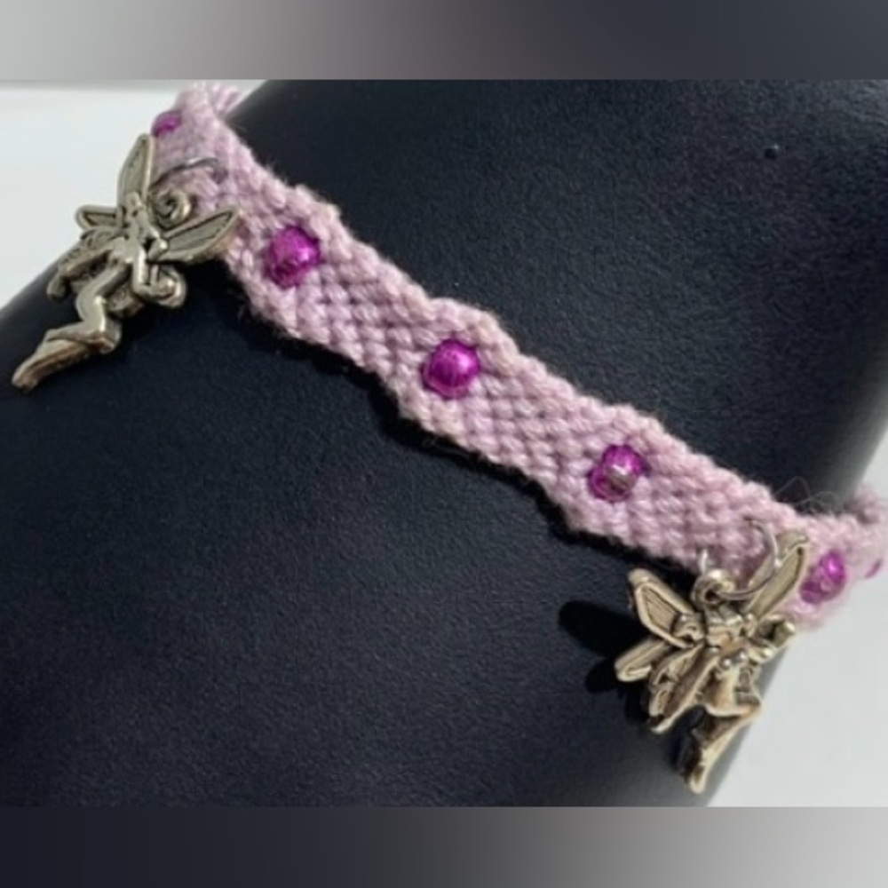 Hand crafted beaded with silver fairy charms macrame bracelet